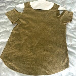 INC international concepts, Gold, ribbed short sleeve open shoulder top. SIZE S